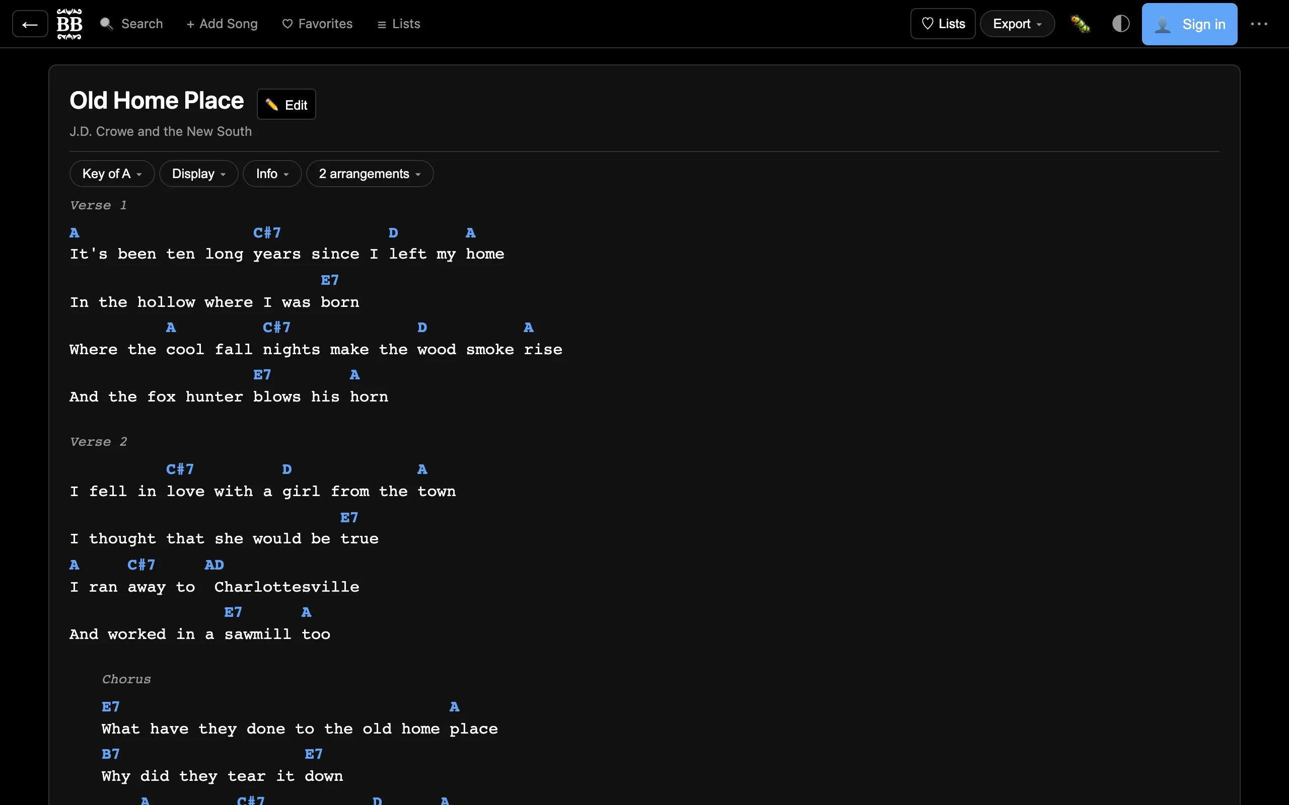 The unified song page: title, control pills, and the sheet